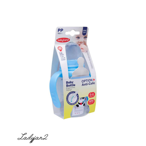 شیشه شیر دسته دار سر گرد آنتی کولیک بی بی لند مناسب کودکان 0 تا 6 ماه_کد 249(سبز) 150 میلی لیتر