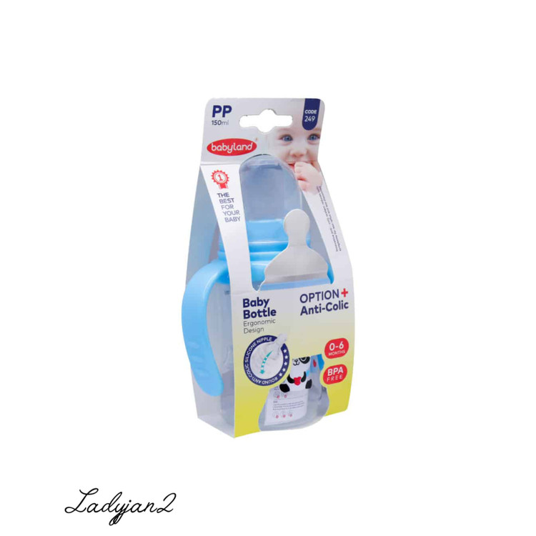 شیشه شیر دسته دار سر گرد آنتی کولیک بی بی لند مناسب کودکان 0 تا 6 ماه_کد 249(سبز) 150 میلی لیتر